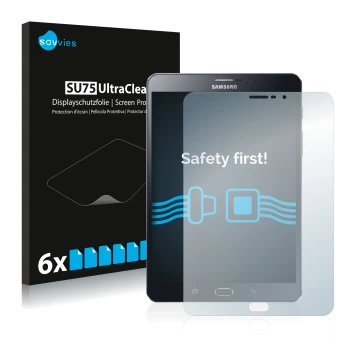 Parte frontale di una confezione del prodotto con il logo del marchio Savvies. Accanto è raffigurato il dispositivo Samsung Ga