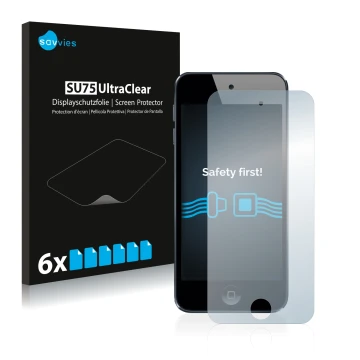 Parte frontale di una confezione del prodotto con il logo del marchio Savvies. Accanto è raffigurato il dispositivo Apple iPod