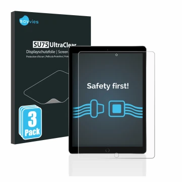 Parte frontale di una confezione del prodotto con il logo del marchio Savvies. Accanto è raffigurato il dispositivo Apple iPad