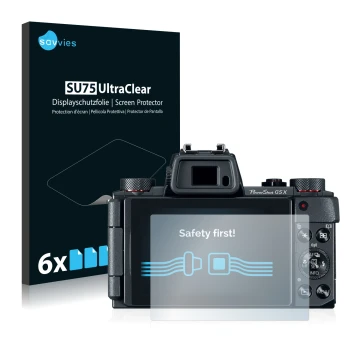 Parte frontale di una confezione del prodotto con il logo del marchio Savvies. Accanto è raffigurato il dispositivo Canon Powe