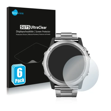 Parte frontale di una confezione del prodotto con il logo del marchio Savvies. Accanto è raffigurato il dispositivo Garmin Fen