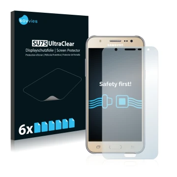 Parte frontale di una confezione del prodotto con il logo del marchio Savvies. Accanto è raffigurato il dispositivo Samsung Ga