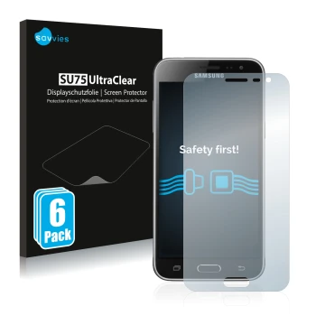 Parte frontale di una confezione del prodotto con il logo del marchio Savvies. Accanto è raffigurato il dispositivo Samsung Ga