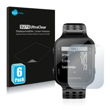 Parte frontale di una confezione del prodotto con il logo del marchio Savvies. Accanto è raffigurato il dispositivo Garmin App