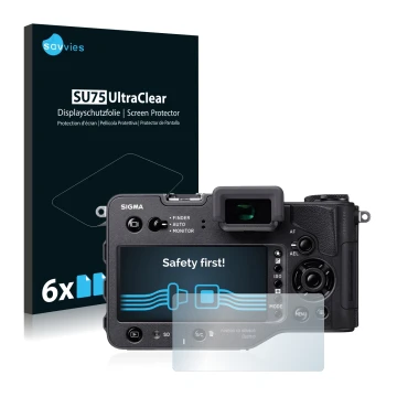 Parte frontale di una confezione del prodotto con il logo del marchio Savvies. Accanto è raffigurato il dispositivo Sigma SD Q