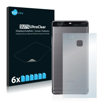 Parte frontale di una confezione del prodotto con il logo del marchio Savvies. Accanto è raffigurato il dispositivo Huawei P9 