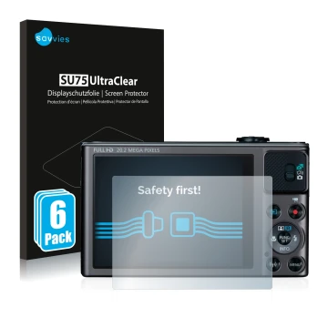 Parte frontale di una confezione del prodotto con il logo del marchio Savvies. Accanto è raffigurato il dispositivo Canon Powe