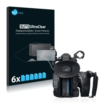 Parte frontale di una confezione del prodotto con il logo del marchio Savvies. Accanto è raffigurato il dispositivo Sony PXW-F