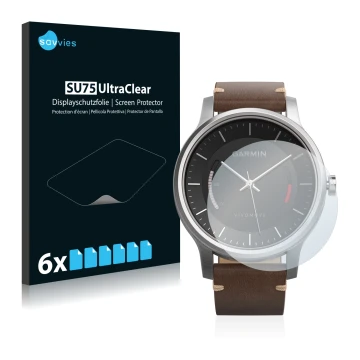 Parte frontale di una confezione del prodotto con il logo del marchio Savvies. Accanto è raffigurato il dispositivo Garmin viv