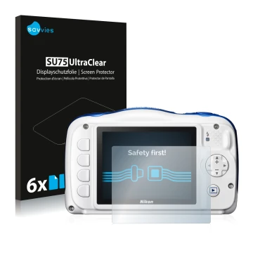 Parte frontale di una confezione del prodotto con il logo del marchio Savvies. Accanto è raffigurato il dispositivo Nikon Cool