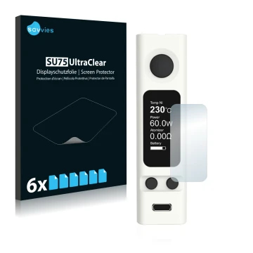 Parte frontale di una confezione del prodotto con il logo del marchio Savvies. Accanto è raffigurato il dispositivo Joyetech e