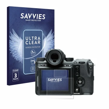 Parte frontale di una confezione del prodotto con il logo del marchio Savvies. Accanto è raffigurato il dispositivo Fujifilm G