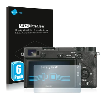 Parte frontale di una confezione del prodotto con il logo del marchio Savvies. Accanto è raffigurato il dispositivo Sony Alpha