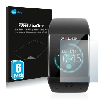 Parte frontale di una confezione del prodotto con il logo del marchio Savvies. Accanto è raffigurato il dispositivo Polar M600