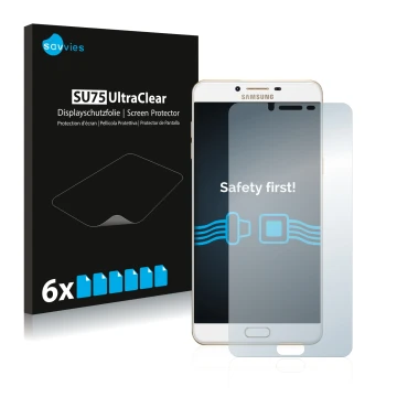 Parte frontale di una confezione del prodotto con il logo del marchio Savvies. Accanto è raffigurato il dispositivo Samsung Ga