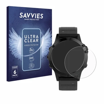 Parte frontale di una confezione del prodotto con il logo del marchio Savvies. Accanto è raffigurato il dispositivo Garmin Fen