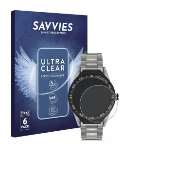 Parte frontale di una confezione del prodotto con il logo del marchio Savvies. Accanto è raffigurato il dispositivo TAG Heuer 