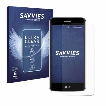 Parte frontale di una confezione del prodotto con il logo del marchio Savvies. Accanto è raffigurato il dispositivo LG K8 2017