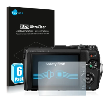 Parte frontale di una confezione del prodotto con il logo del marchio Savvies. Accanto è raffigurato il dispositivo Olympus To