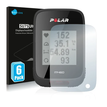 Parte frontale di una confezione del prodotto con il logo del marchio Savvies. Accanto è raffigurato il dispositivo Polar M460