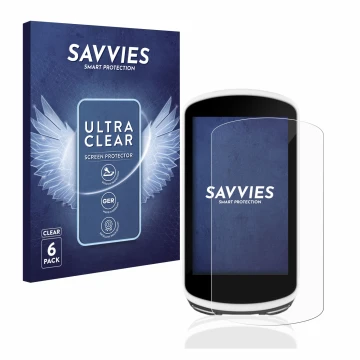 Parte frontale di una confezione del prodotto con il logo del marchio Savvies. Accanto è raffigurato il dispositivo Garmin Edg