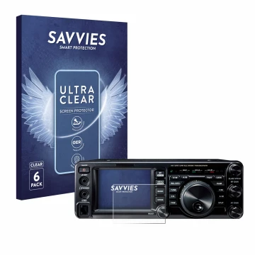 Parte frontale di una confezione del prodotto con il logo del marchio Savvies. Accanto è raffigurato il dispositivo Yaesu FT-9