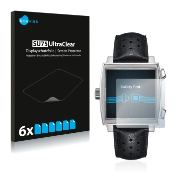 Parte frontale di una confezione del prodotto con il logo del marchio Savvies. Accanto è raffigurato il dispositivo TAG Heuer 