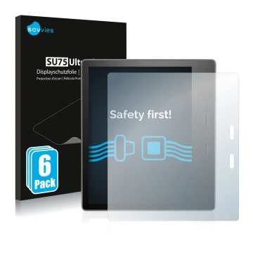 Parte frontale di una confezione del prodotto con il logo del marchio Savvies. Accanto è raffigurato il dispositivo Amazon Kin