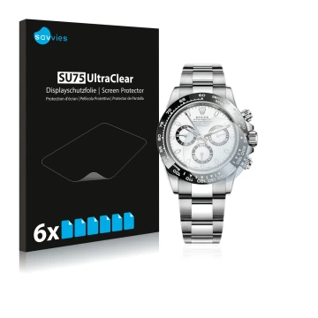 Parte frontale di una confezione del prodotto con il logo del marchio Savvies. Accanto è raffigurato il dispositivo Rolex Cosm