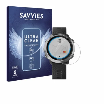 Parte frontale di una confezione del prodotto con il logo del marchio Savvies. Accanto è raffigurato il dispositivo Garmin For
