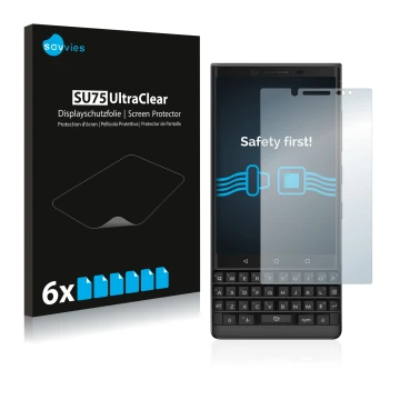 Parte frontale di una confezione del prodotto con il logo del marchio Savvies. Accanto è raffigurato il dispositivo BlackBerry