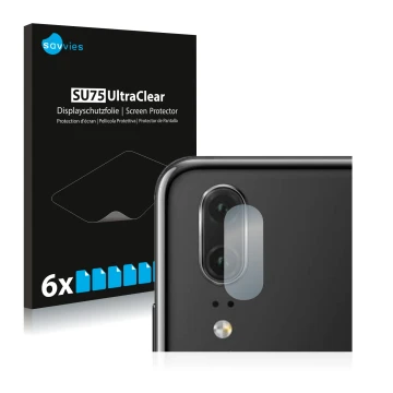 Parte frontale di una confezione del prodotto con il logo del marchio Savvies. Accanto è raffigurato il dispositivo Huawei P20