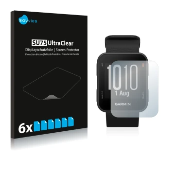 Parte frontale di una confezione del prodotto con il logo del marchio Savvies. Accanto è raffigurato il dispositivo Garmin App