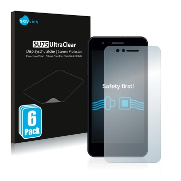 Parte frontale di una confezione del prodotto con il logo del marchio Savvies. Accanto è raffigurato il dispositivo LG K9 con 