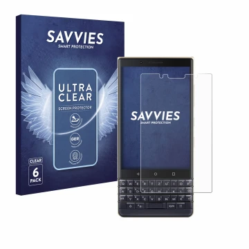 Parte frontale di una confezione del prodotto con il logo del marchio Savvies. Accanto è raffigurato il dispositivo BlackBerry