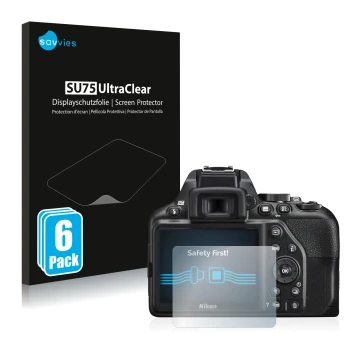 Parte frontale di una confezione del prodotto con il logo del marchio Savvies. Accanto è raffigurato il dispositivo Nikon D350