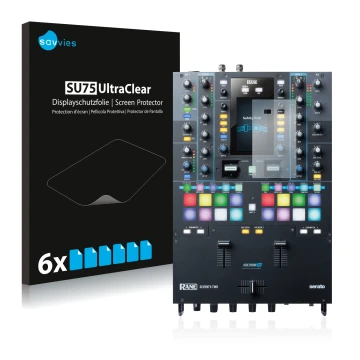 Parte frontale di una confezione del prodotto con il logo del marchio Savvies. Accanto è raffigurato il dispositivo Rane Seven