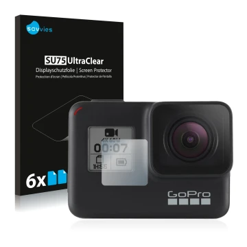 Parte frontale di una confezione del prodotto con il logo del marchio Savvies. Accanto è raffigurato il dispositivo GoPro Hero