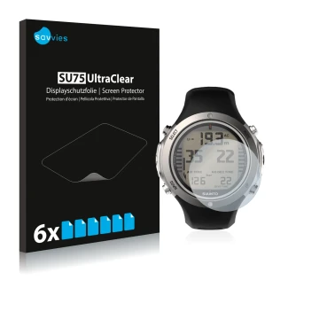 Parte frontale di una confezione del prodotto con il logo del marchio Savvies. Accanto è raffigurato il dispositivo Suunto D6I