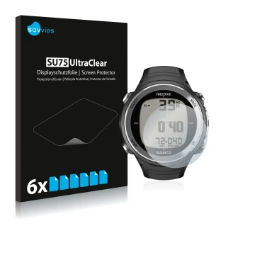 Parte frontale di una confezione del prodotto con il logo del marchio Savvies. Accanto è raffigurato il dispositivo Suunto D4F