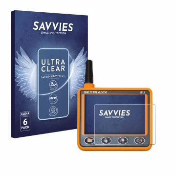 Parte frontale di una confezione del prodotto con il logo del marchio Savvies. Accanto è raffigurato il dispositivo Skytraxx 2