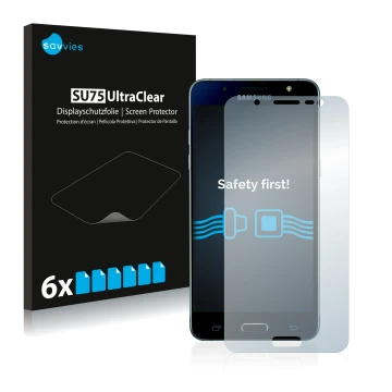 Parte frontale di una confezione del prodotto con il logo del marchio Savvies. Accanto è raffigurato il dispositivo Samsung Ga