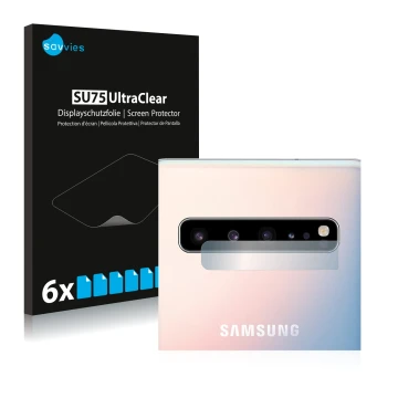 Parte frontale di una confezione del prodotto con il logo del marchio Savvies. Accanto è raffigurato il dispositivo Samsung Ga