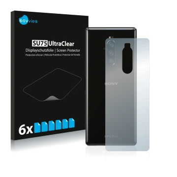 Parte frontale di una confezione del prodotto con il logo del marchio Savvies. Accanto è raffigurato il dispositivo Sony Xperi