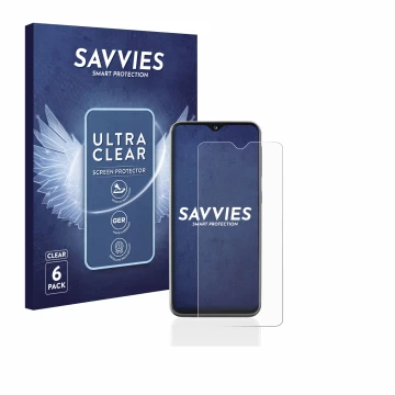 Parte frontale di una confezione del prodotto con il logo del marchio Savvies. Accanto è raffigurato il dispositivo Samsung Ga
