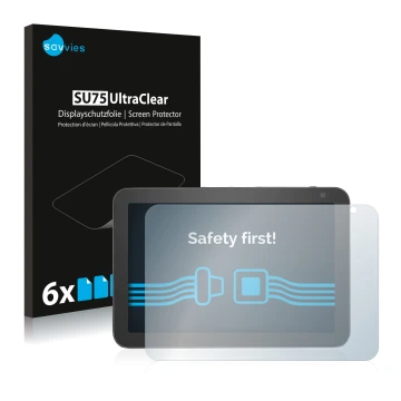 Parte frontale di una confezione del prodotto con il logo del marchio Savvies. Accanto è raffigurato il dispositivo Amazon Ech