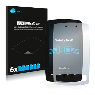 Parte frontale di una confezione del prodotto con il logo del marchio Savvies. Accanto è raffigurato il dispositivo TwoNav Tra