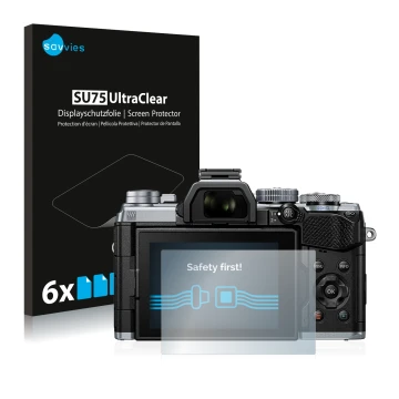 Parte frontale di una confezione del prodotto con il logo del marchio Savvies. Accanto è raffigurato il dispositivo Olympus OM