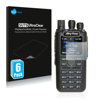 Parte frontale di una confezione del prodotto con il logo del marchio Savvies. Accanto è raffigurato il dispositivo AnyTone AT