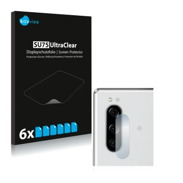 Parte frontale di una confezione del prodotto con il logo del marchio Savvies. Accanto è raffigurato il dispositivo Sony Xperi